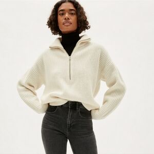 NWT Everlane Felted Wool Half-Zip Merino 100% Wool Sweater In Cream / Bone